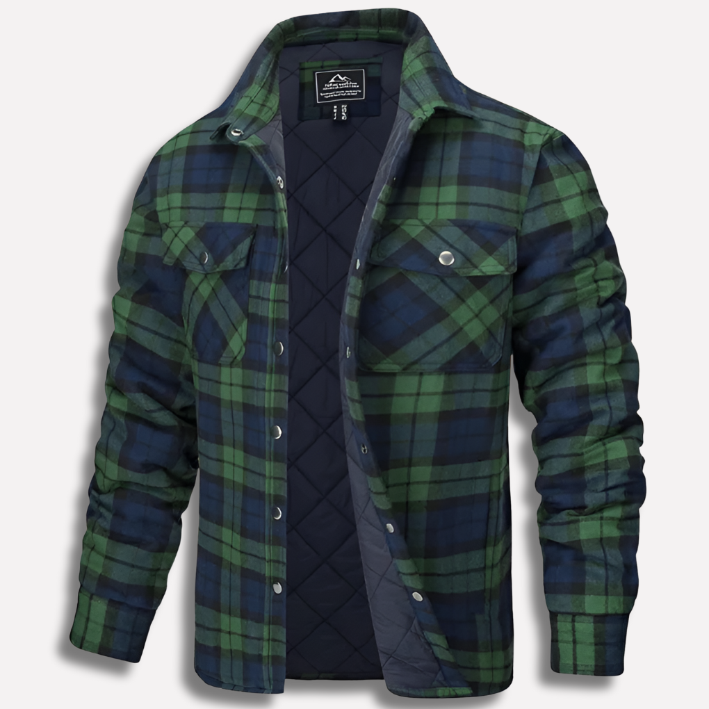 Veste-chemise matelassée doublée en flanelle à carreaux pour homme
