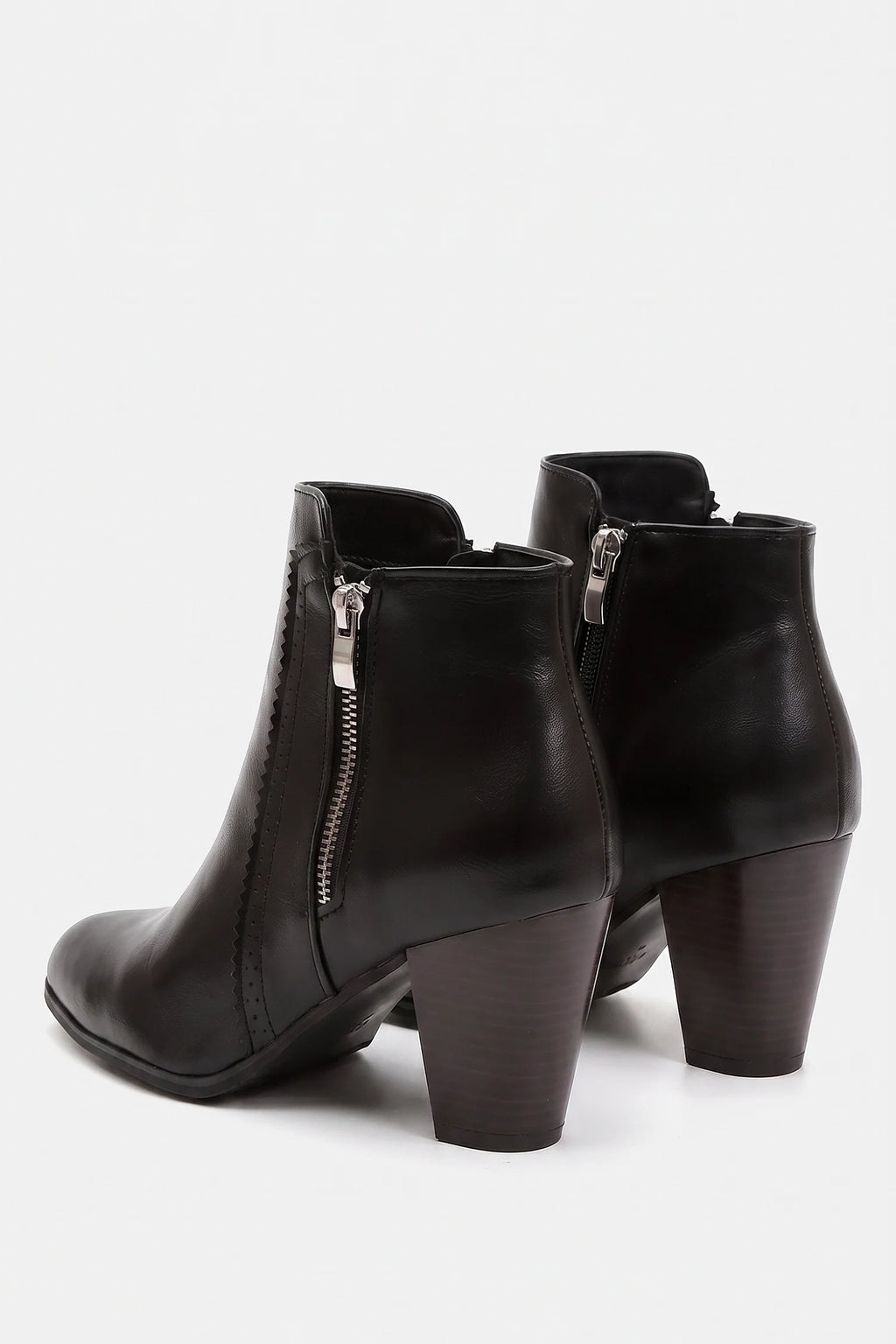 Women's ankle boots with side zippers, round toes and high block heels