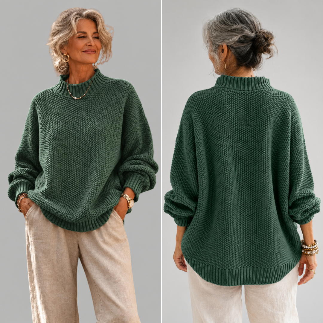 Women's Oversized Textured Knit Mock Neck Jumper