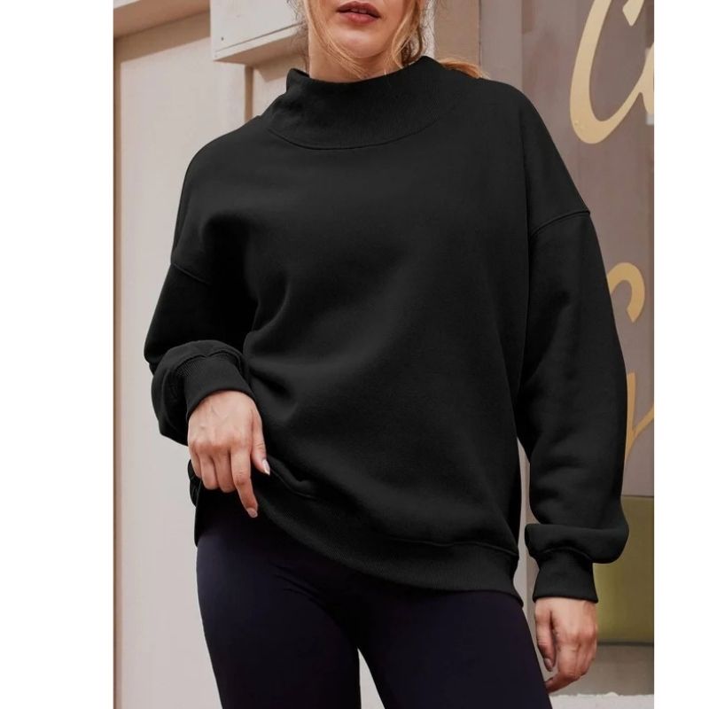 Women's Oversized Mock Neck Fleece Sweatshirt