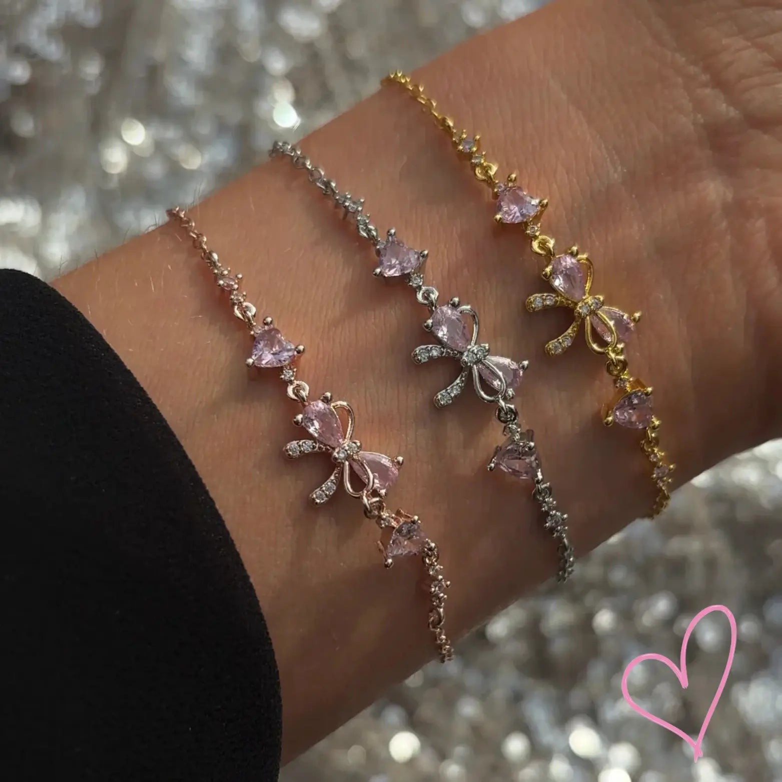 Bow Charm Crystal Chain Bracelet with Adjustable Clasp