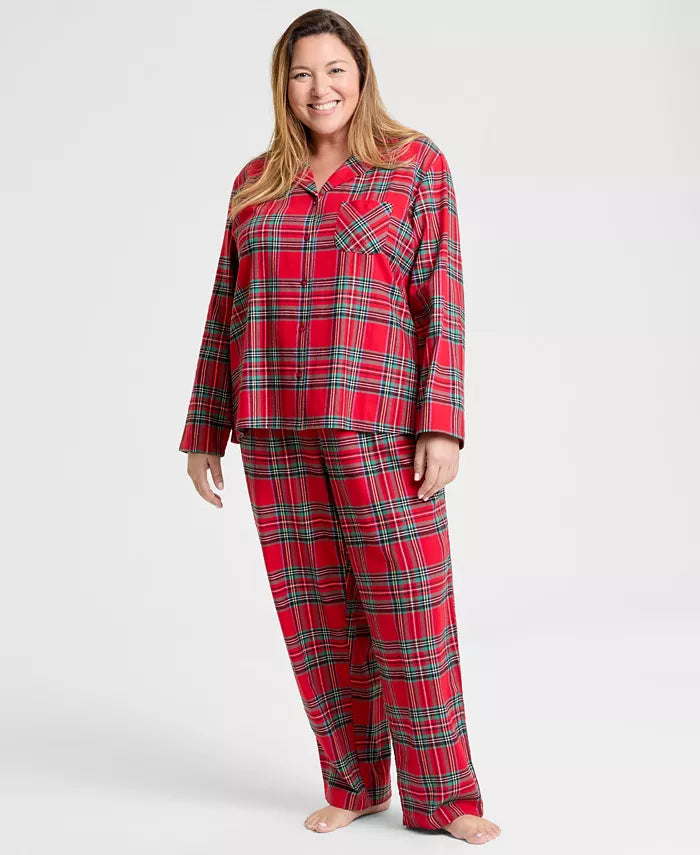 Ensemble de pyjama de Noël pour femme à carreaux tartan, boutonné