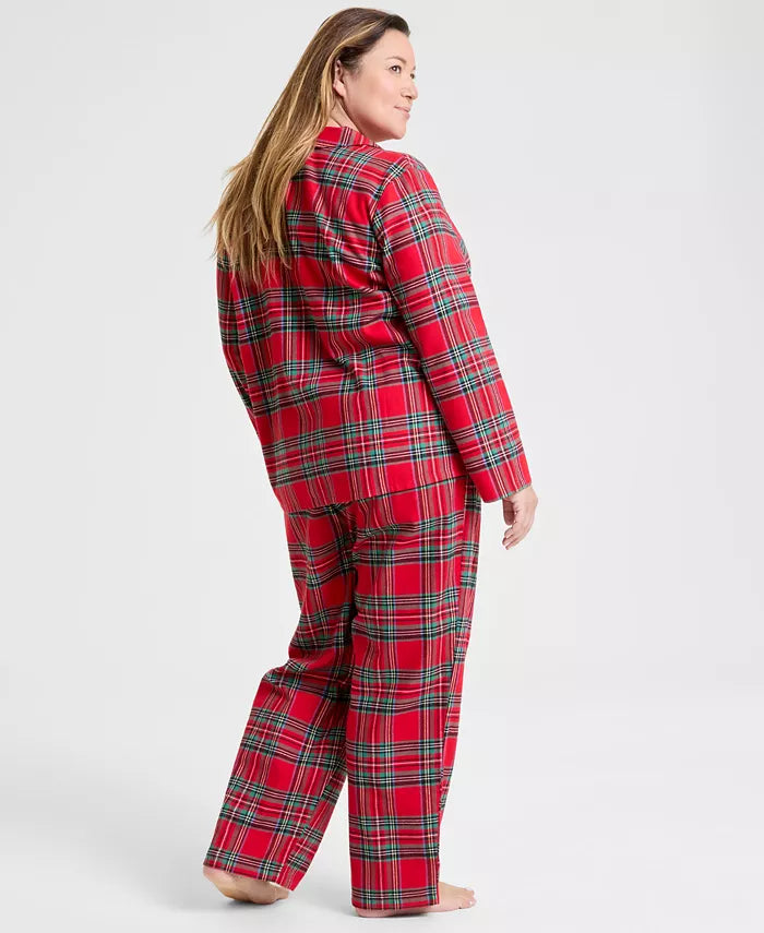 Ensemble de pyjama de Noël pour femme à carreaux tartan, boutonné