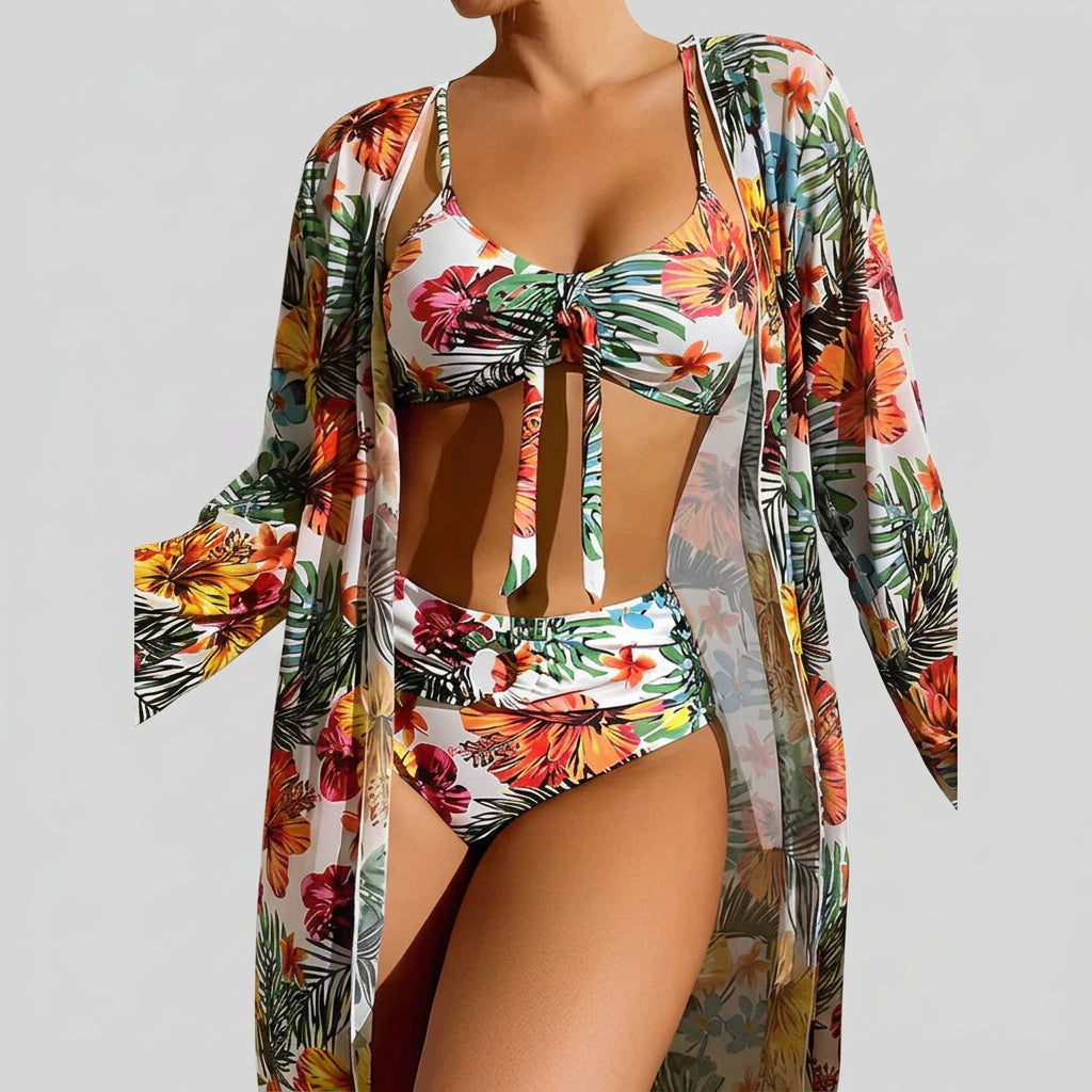 Bikini Set – Tropical Print Cover-Up Style