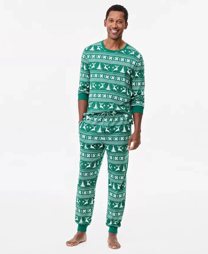 Ensemble de pyjama de Noël pour homme à motif jacquard nordique, avec bas jogger