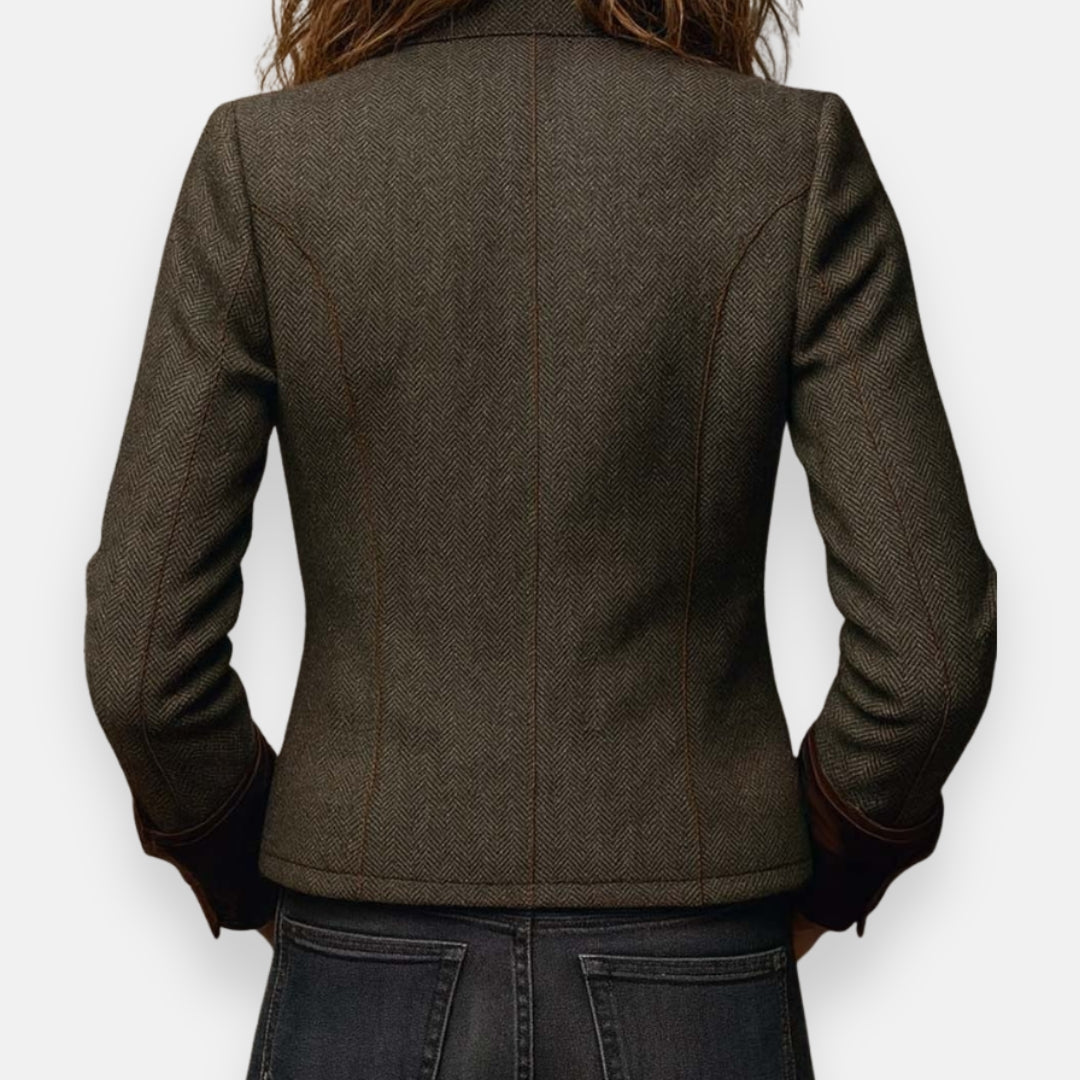 Women's Herringbone Button-Front Jacket with Contrast Cuffs