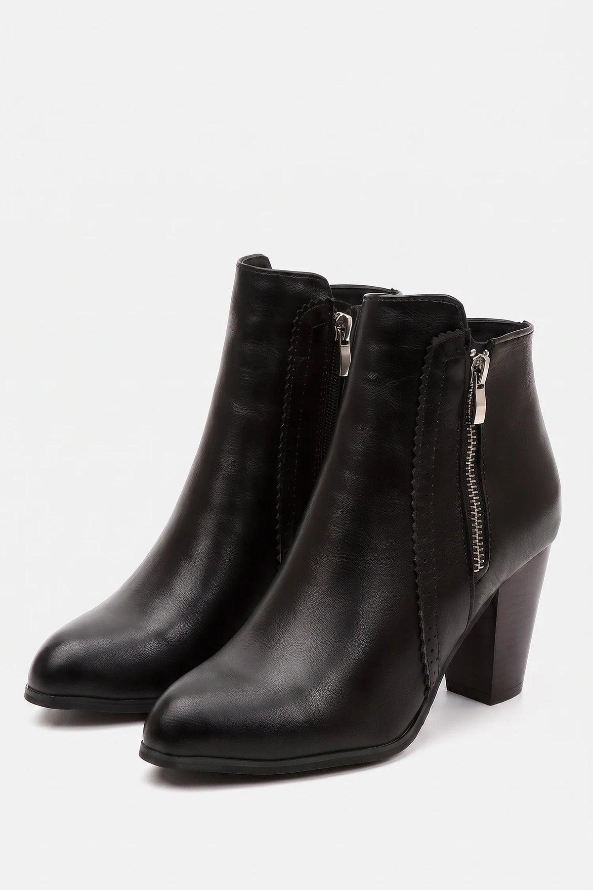 Women's ankle boots with side zippers, round toes and high block heels