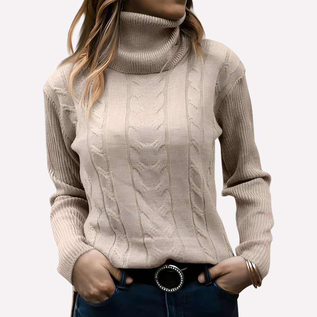 Women's Slim Fit Cable Knit Turtleneck Jumper