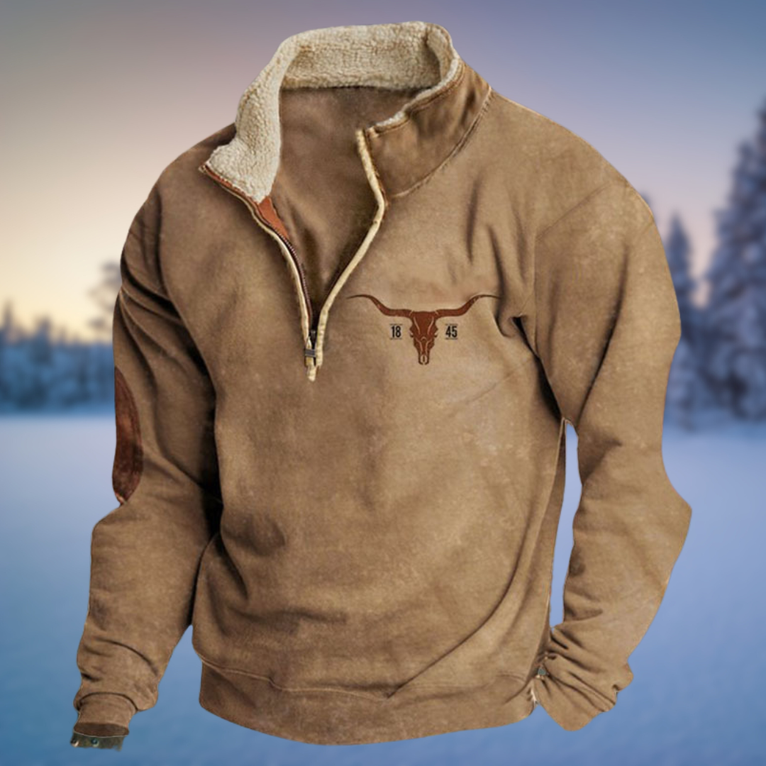 Men’s Western Geometric Print Quarter Zip Sherpa Collar Sweatshirt