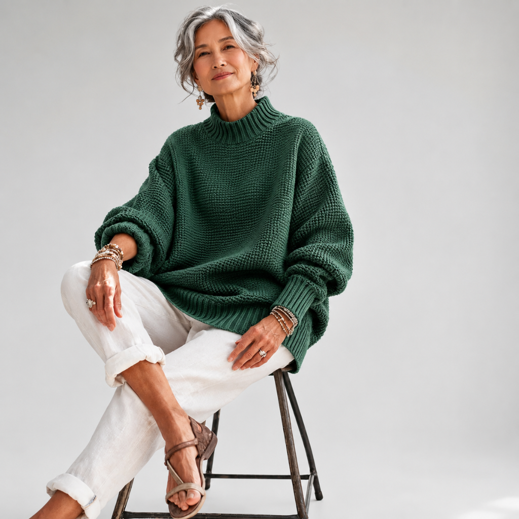 Women's Oversized Textured Knit Mock Neck Jumper