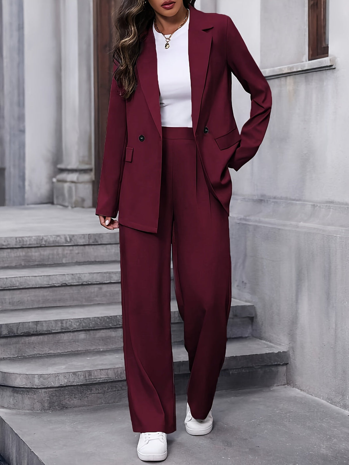 Women's Oversized Blazer Wide-Leg Trouser Suit Set