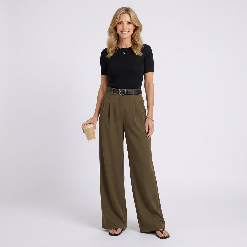 Wide Leg Trousers – High Waist Pleated Style