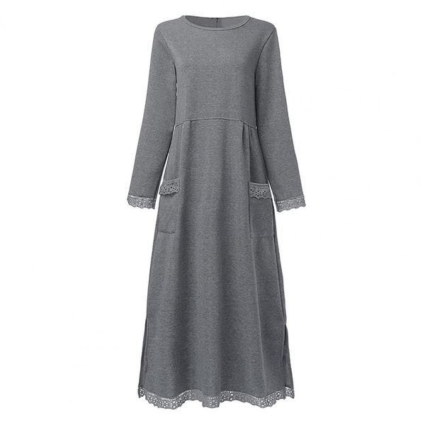 Robe longue à manches longues pour femme avec bordure en dentelle
