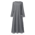Robe longue à manches longues pour femme avec bordure en dentelle