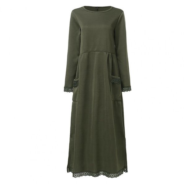 Robe longue à manches longues pour femme avec bordure en dentelle