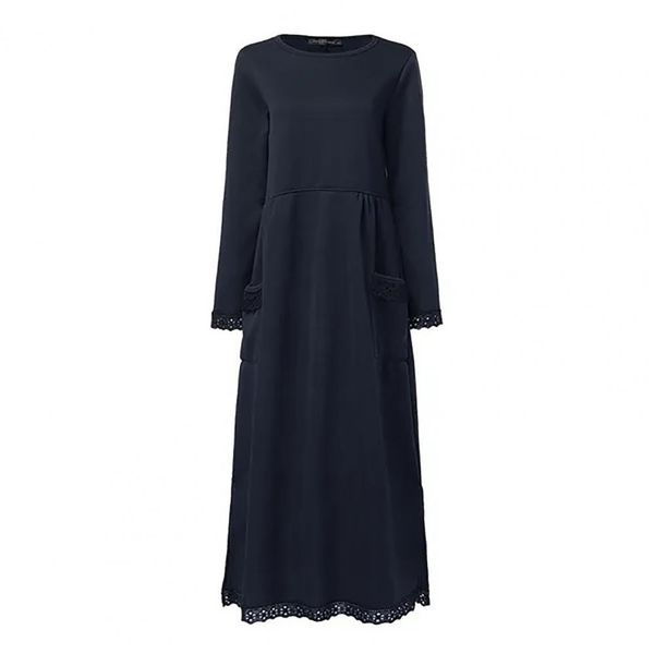 Robe longue à manches longues pour femme avec bordure en dentelle