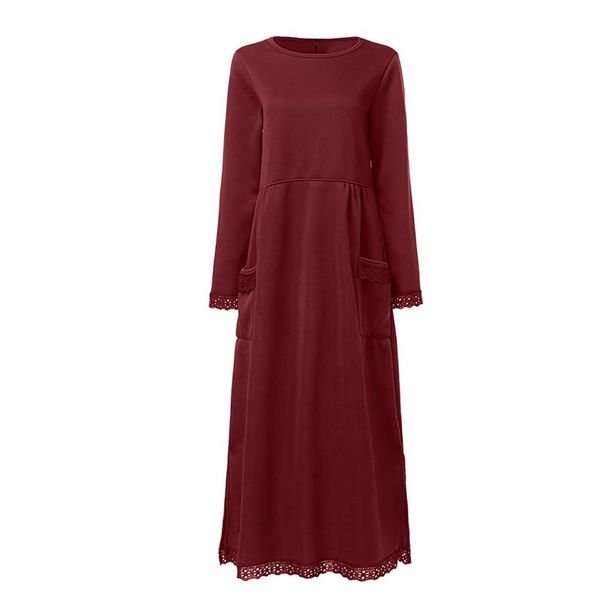 Robe longue à manches longues pour femme avec bordure en dentelle