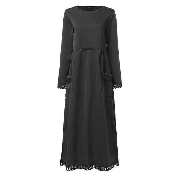 Robe longue à manches longues pour femme avec bordure en dentelle