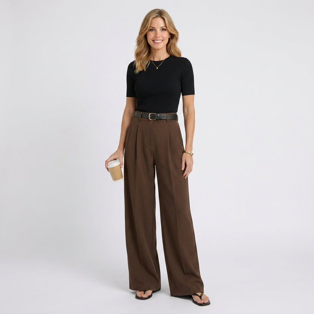 Wide Leg Trousers – High Waist Pleated Style