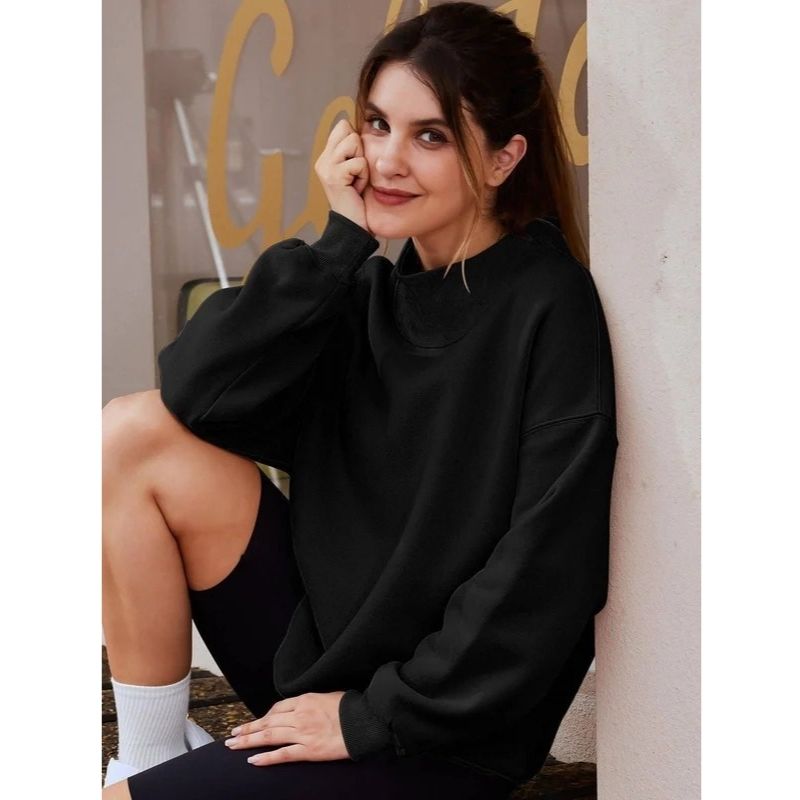 Women's Oversized Mock Neck Fleece Sweatshirt