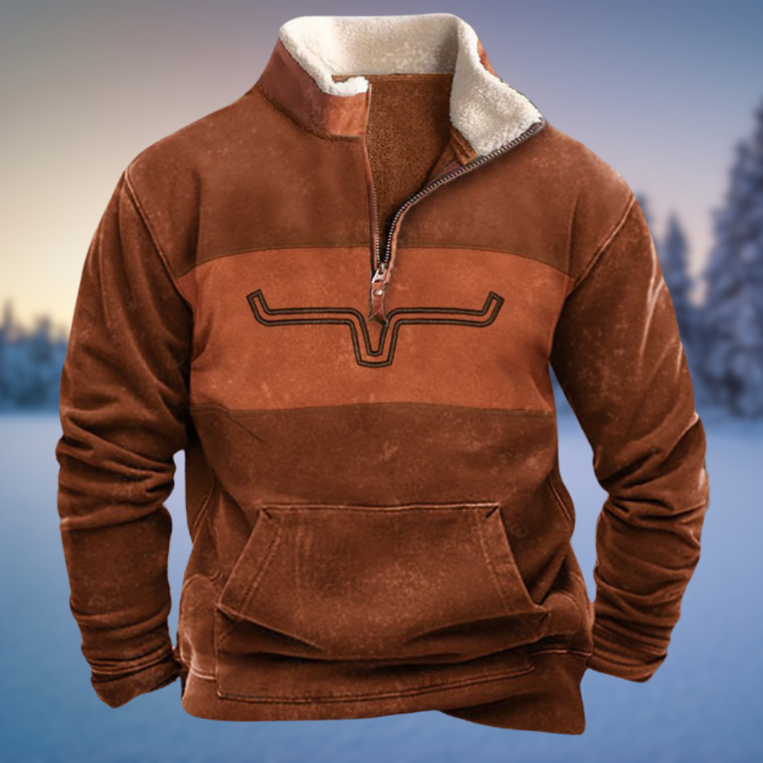 Men’s Western Geometric Print Quarter Zip Sherpa Collar Sweatshirt