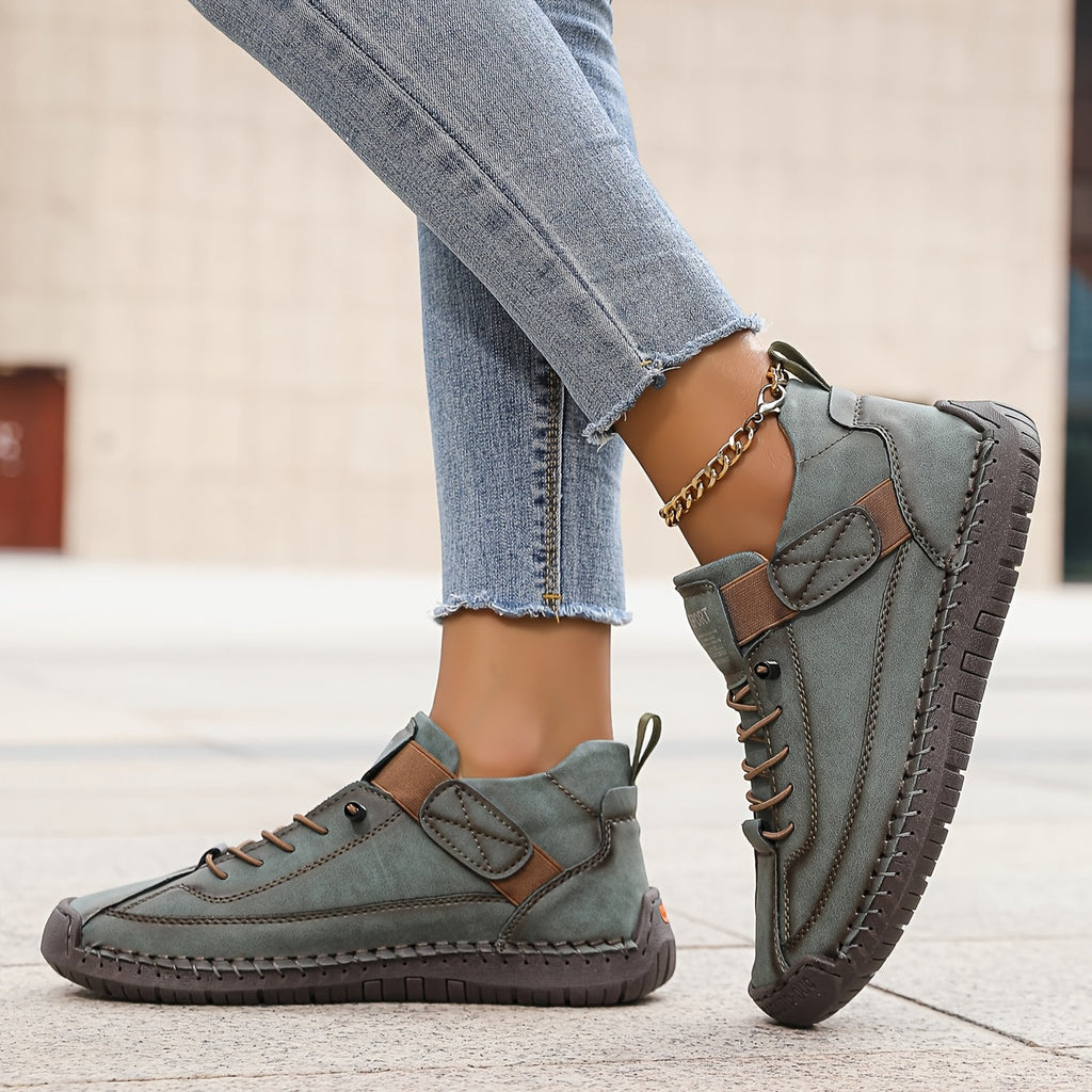 Women's stitched detail walking sneakers with elastic laces and hook-and-loop strap