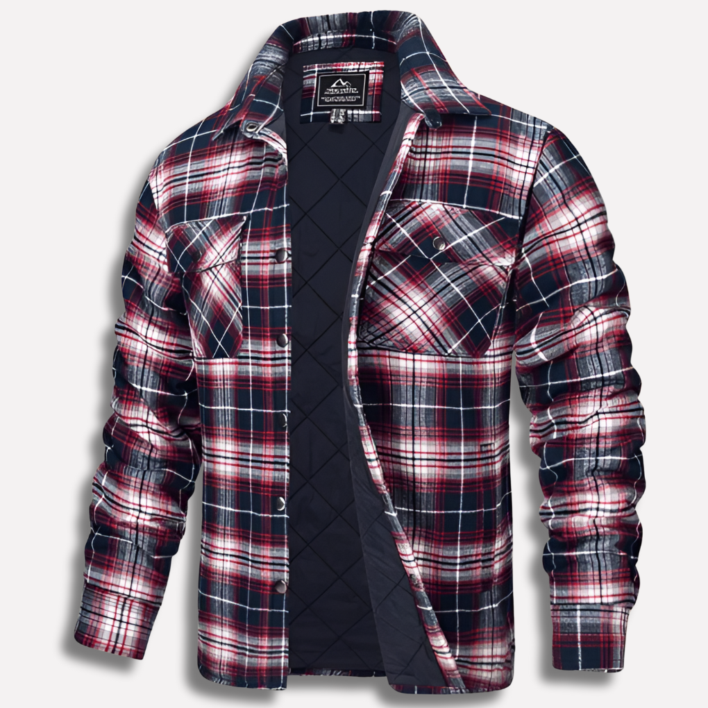 Veste-chemise matelassée doublée en flanelle à carreaux pour homme
