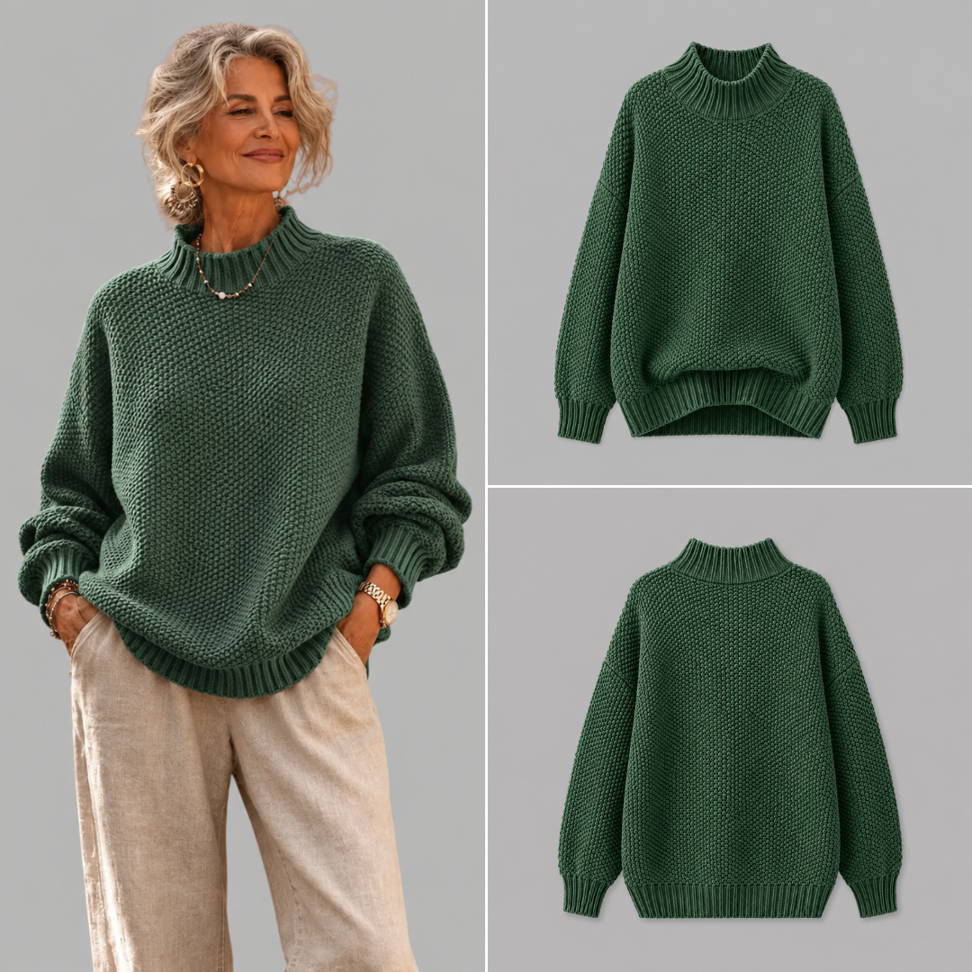 Women's Oversized Textured Knit Mock Neck Jumper