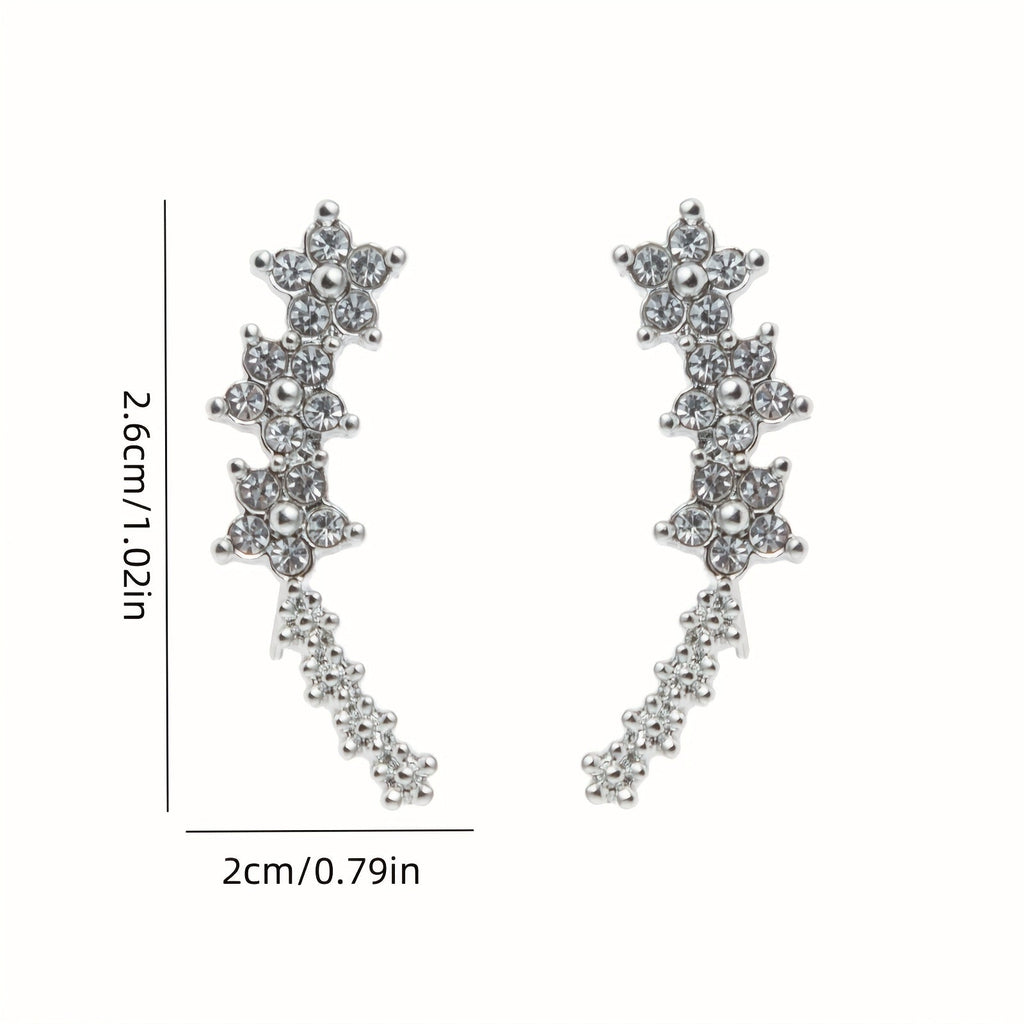 Crystal Floral Ear Crawler Climber Earrings