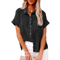 Linen Blend Collared Button-Up Shirt with Chest Pocket