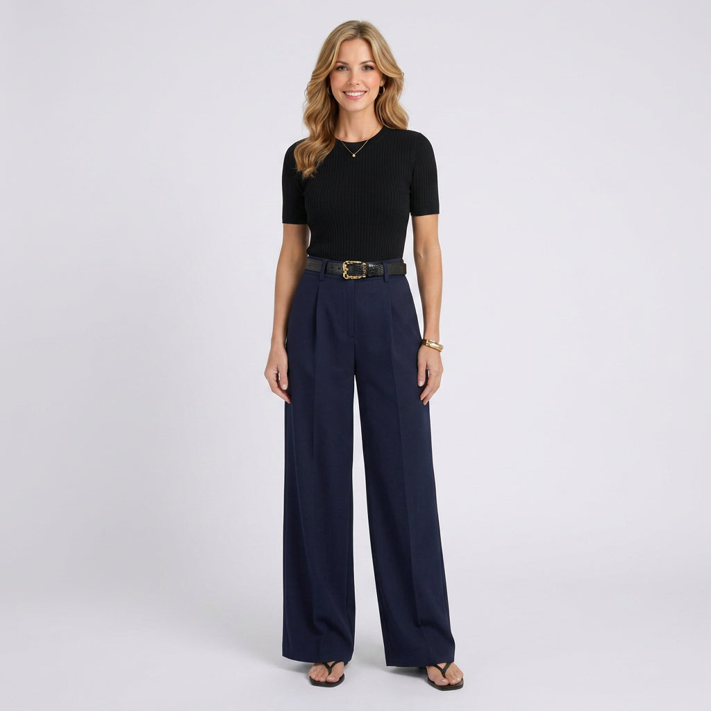 Wide Leg Trousers – High Waist Pleated Style