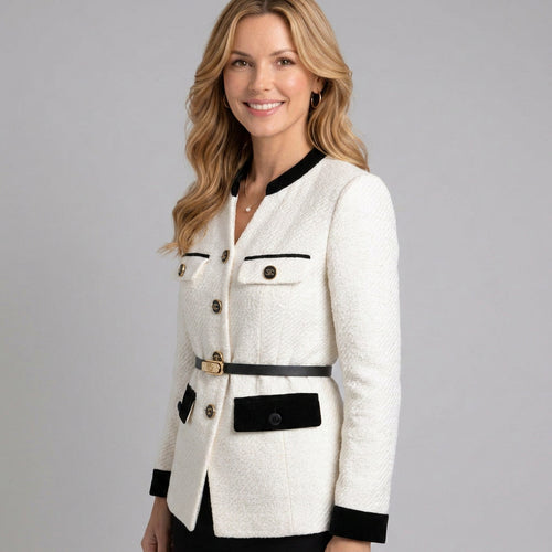 Boucle Jacket Women’s Black Trim Gold Button Blazer