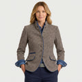 Women’s Stand Collar Tailored Jacket – Button Front Piped Trim