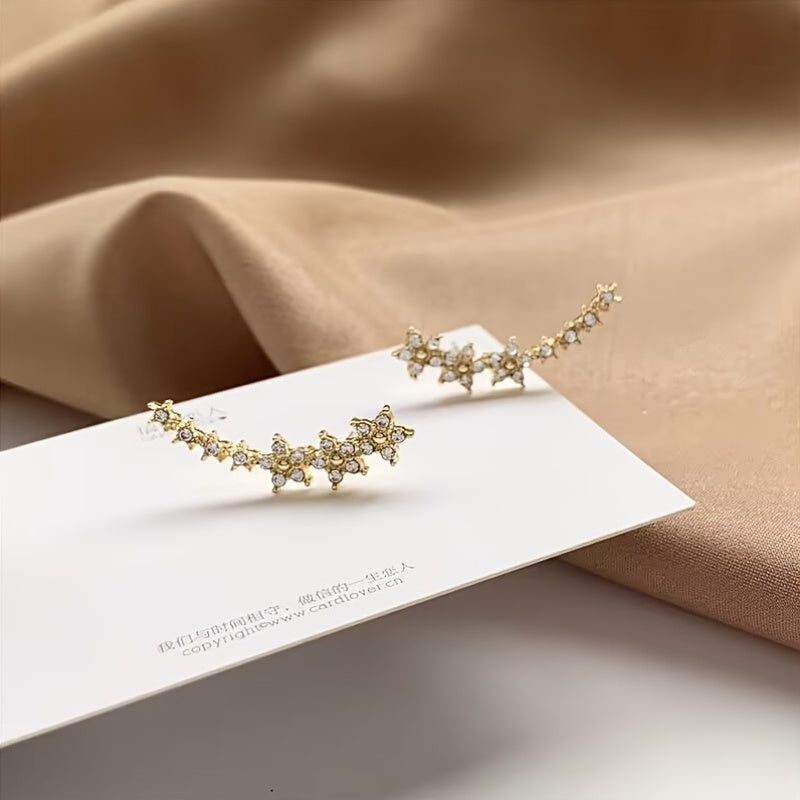 Crystal Floral Ear Crawler Climber Earrings