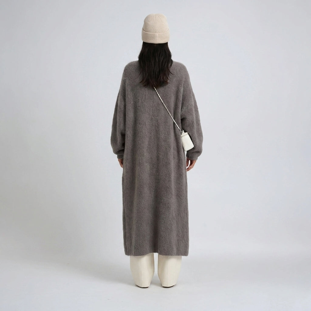 Women's longline open knit cardigan with long sleeves