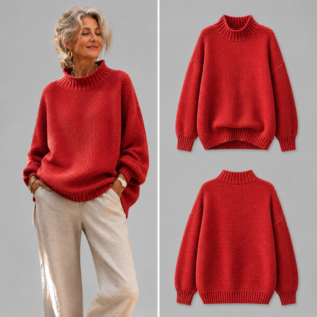 Women's Oversized Textured Knit Mock Neck Jumper