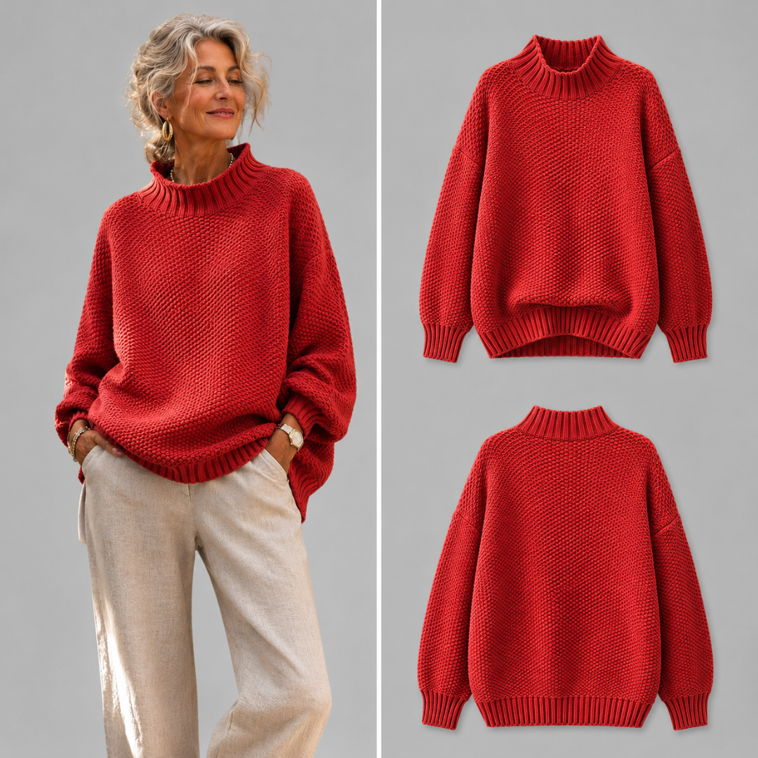 Women's Oversized Textured Knit Mock Neck Jumper