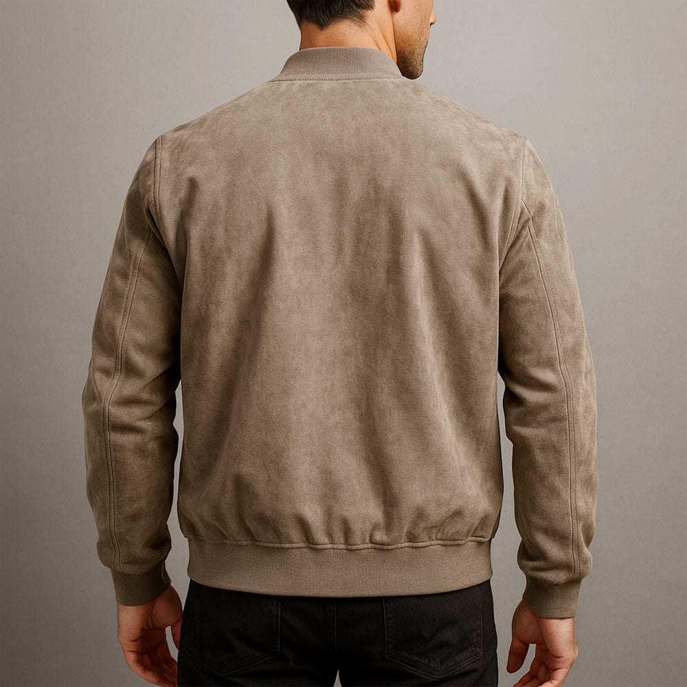 Men's solid bomber jacket with ribbed collar, zip front and angled pockets