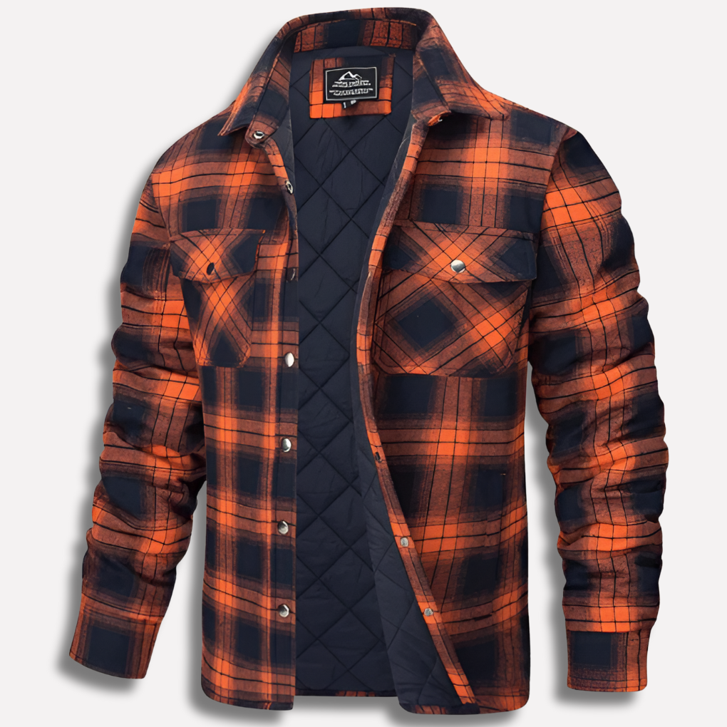 Veste-chemise matelassée doublée en flanelle à carreaux pour homme