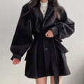 Women's Belted Balloon Sleeve Lapel Coat