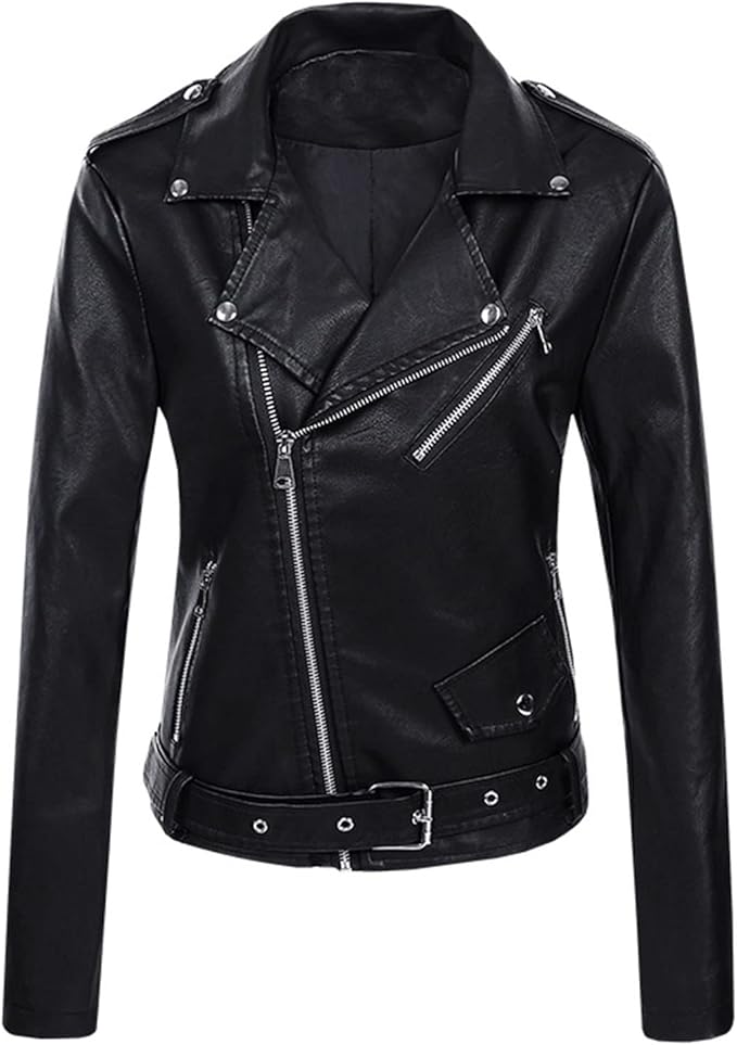 Women's Cropped Asymmetric Zip Biker Jacket