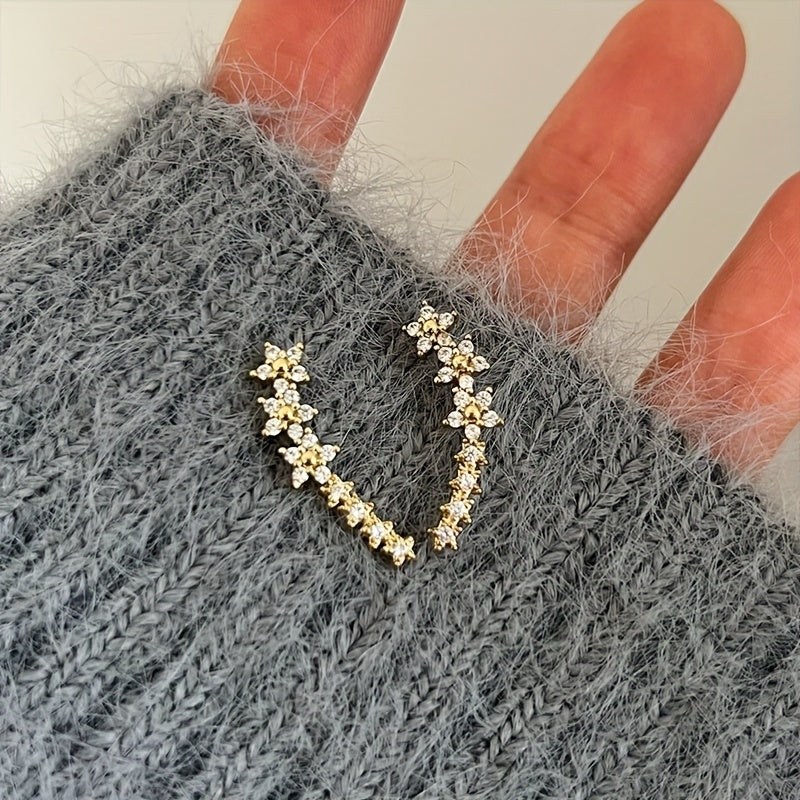 Crystal Floral Ear Crawler Climber Earrings