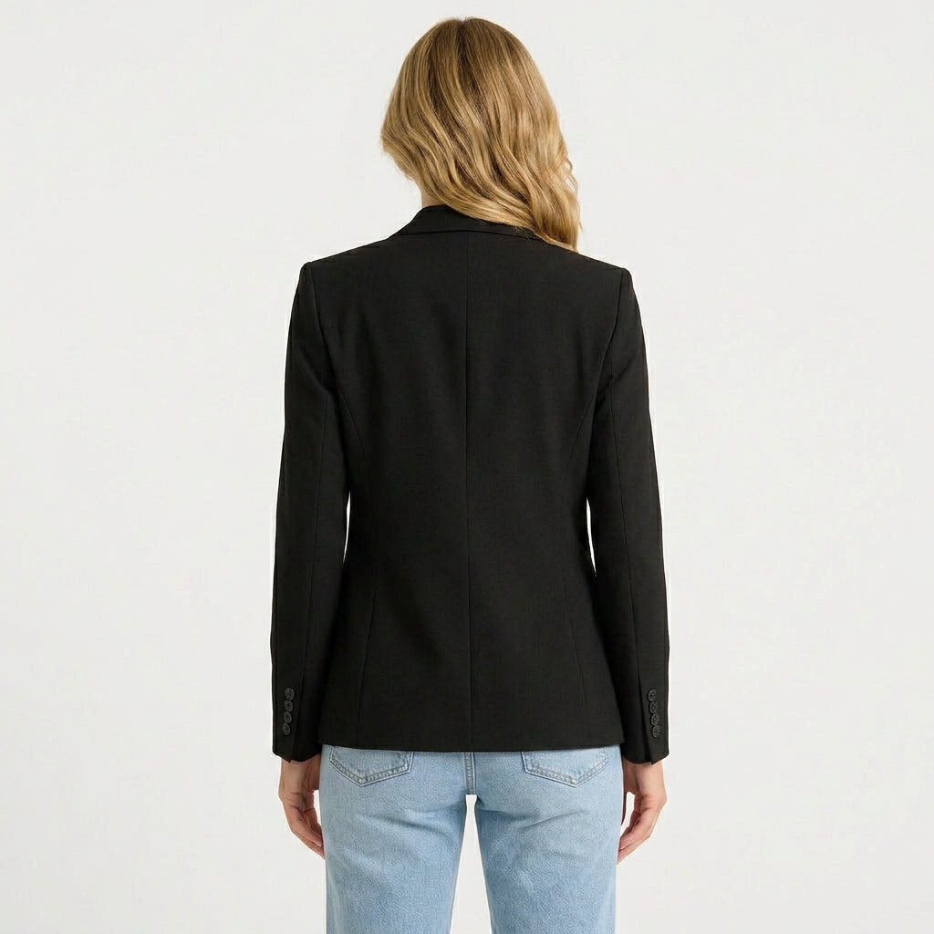 Women’s Single Button Tailored Blazer – Notched Lapel Longline Style