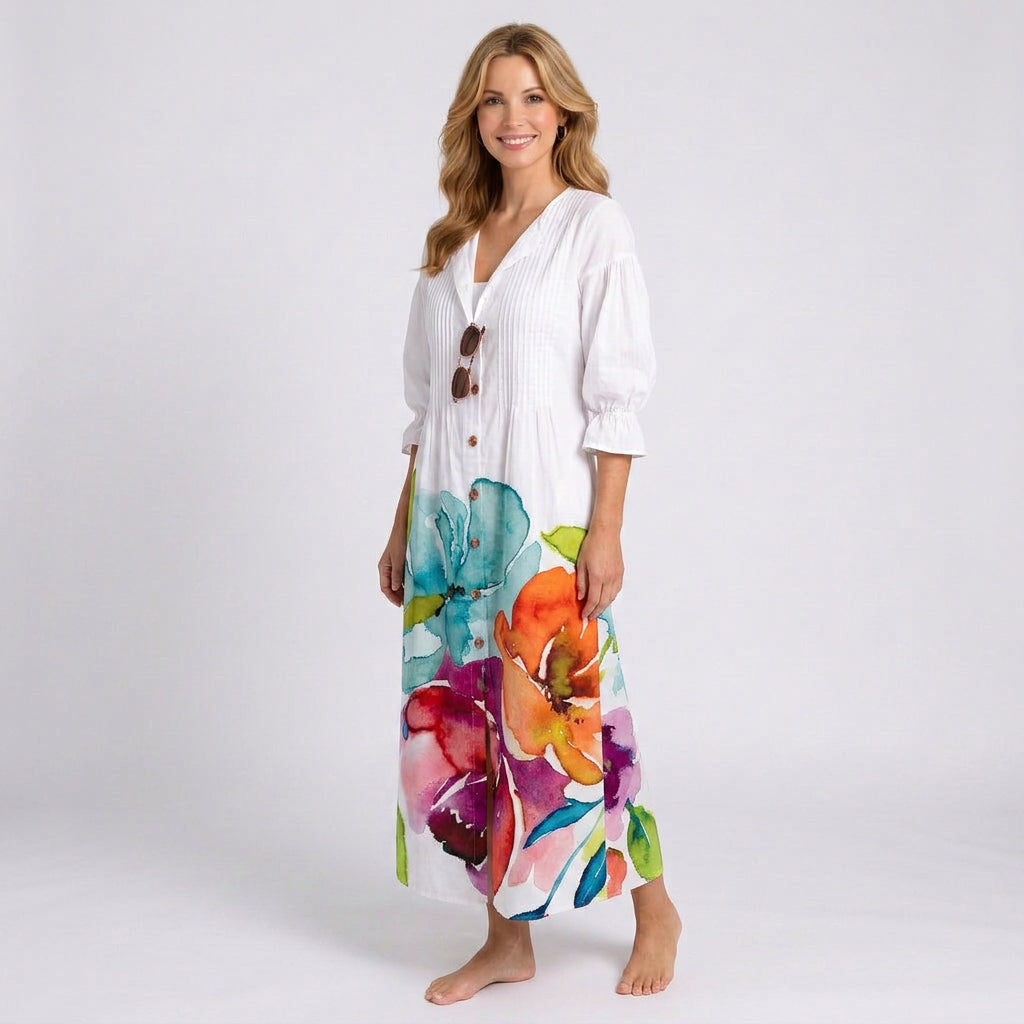 Floral Maxi Dress – V-Neck Long Sleeve Relaxed Style