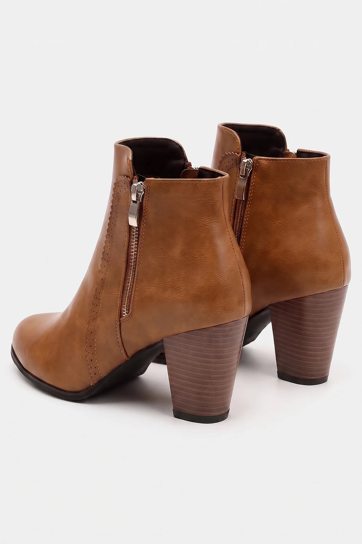 Women's ankle boots with side zippers, round toes and high block heels