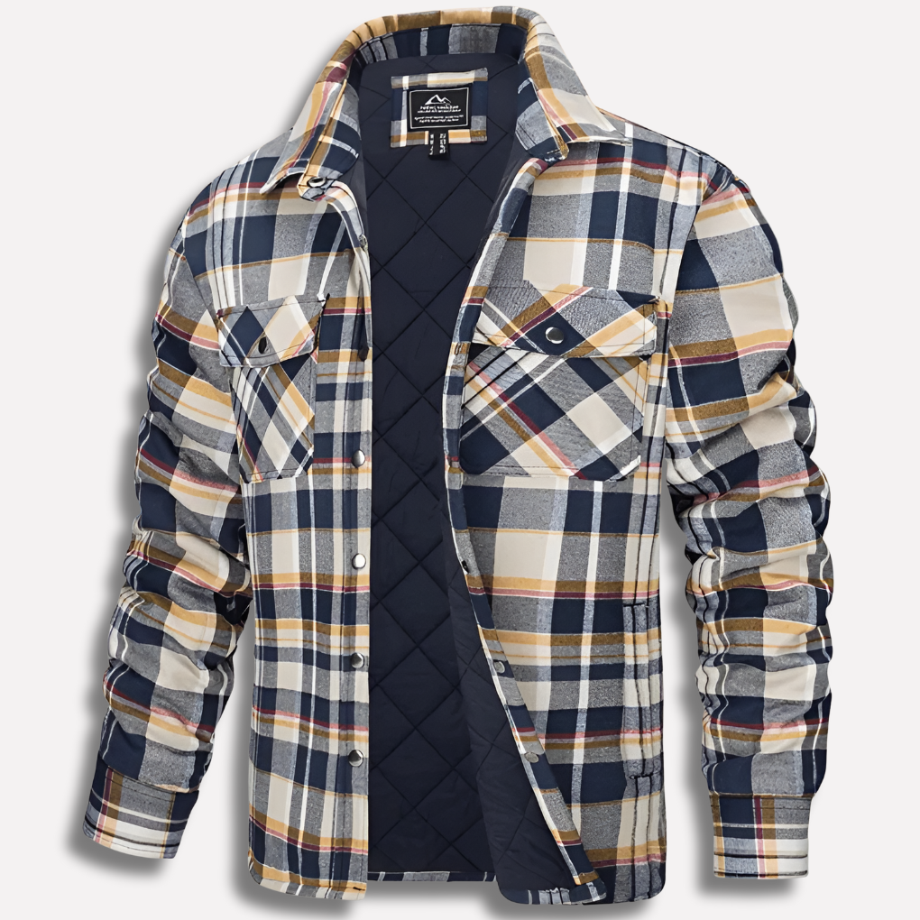 Veste-chemise matelassée doublée en flanelle à carreaux pour homme