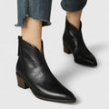 Women's pointed toe V-cut ankle boots with low block heels