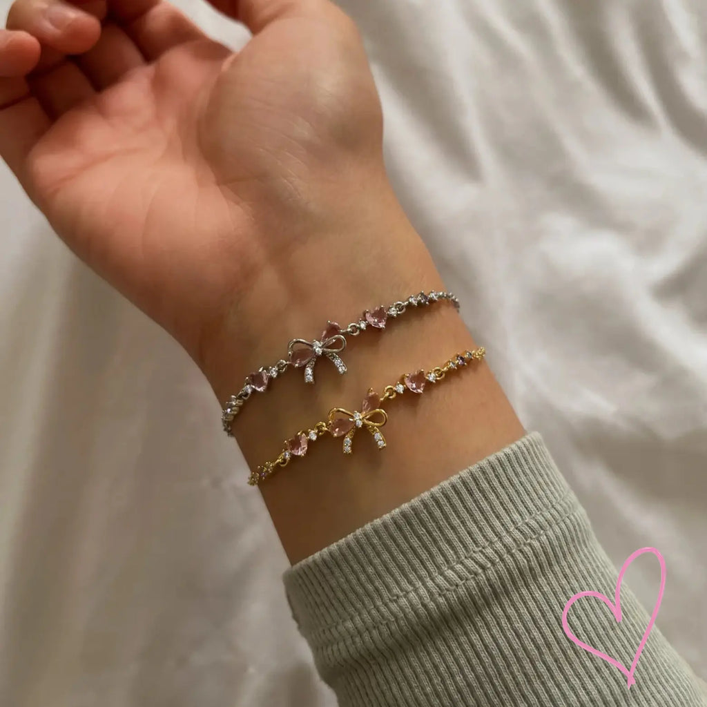 Bow Charm Crystal Chain Bracelet with Adjustable Clasp
