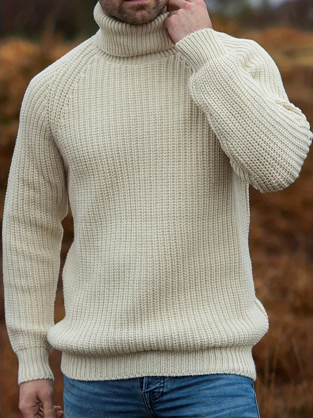 Men’s Ribbed Knit Raglan Sleeve Turtleneck Sweater