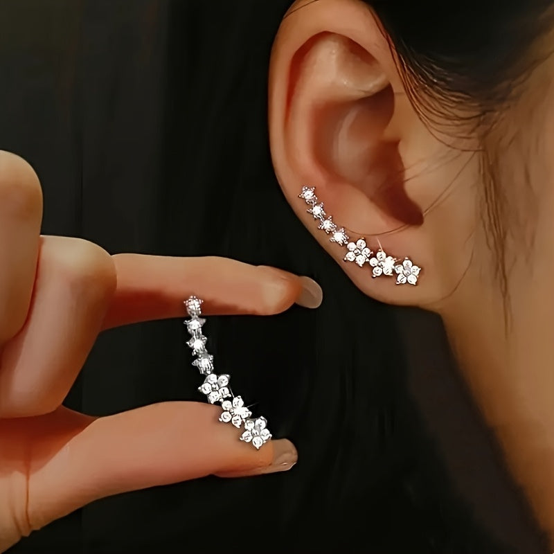 Crystal Floral Ear Crawler Climber Earrings